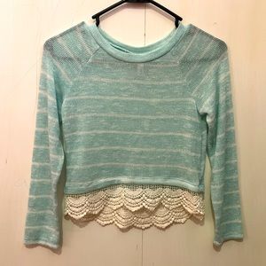 Girls light blue thin sweater with lace bottom